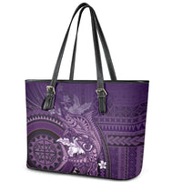 Samoa Tatau Marlin Leather Tote Bag With Siapo Motifs Violet LT05 - Polynesian Pride
