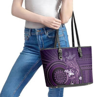 Samoa Tatau Marlin Leather Tote Bag With Siapo Motifs Violet LT05 - Polynesian Pride