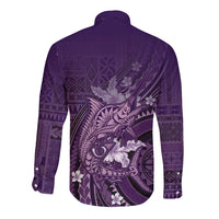 Samoa Tatau Marlin Long Sleeve Button Shirt With Siapo Motifs Violet LT05 - Polynesian Pride