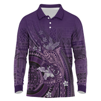 Samoa Tatau Marlin Long Sleeve Polo Shirt With Siapo Motifs Violet LT05 Violet - Polynesian Pride