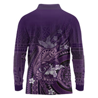 Samoa Tatau Marlin Long Sleeve Polo Shirt With Siapo Motifs Violet LT05 - Polynesian Pride