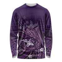 Samoa Tatau Marlin Long Sleeve Shirt With Siapo Motifs Violet LT05 Unisex Violet - Polynesian Pride