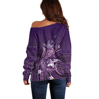 Samoa Tatau Marlin Off Shoulder Sweater With Siapo Motifs Violet LT05 - Polynesian Pride