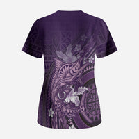 Samoa Tatau Marlin Scrub Top With Siapo Motifs Violet LT05 - Polynesian Pride