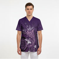 Samoa Tatau Marlin Scrub Top With Siapo Motifs Violet LT05 - Polynesian Pride