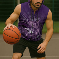 Samoa Tatau Marlin Sleeveless Zip Hoodie With Siapo Motifs Violet LT05 - Polynesian Pride