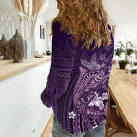 Samoa Tatau Marlin Women Casual Shirt With Siapo Motifs Violet LT05 - Polynesian Pride