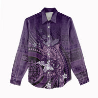 Samoa Tatau Marlin Women Casual Shirt With Siapo Motifs Violet LT05 - Polynesian Pride