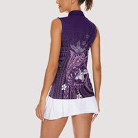 Samoa Tatau Marlin Women Sleeveless Polo Shirt With Siapo Motifs Violet LT05 - Polynesian Pride