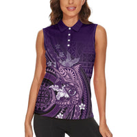 Samoa Tatau Marlin Women Sleeveless Polo Shirt With Siapo Motifs Violet LT05 - Polynesian Pride