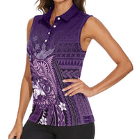 Samoa Tatau Marlin Women Sleeveless Polo Shirt With Siapo Motifs Violet LT05 - Polynesian Pride