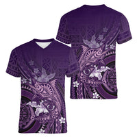 Samoa Tatau Marlin Women V-Neck T-Shirt With Siapo Motifs Violet LT05 - Polynesian Pride