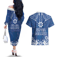 Wikin te Taetae ni Kiribati Couples Matching Off The Shoulder Long Sleeve Dress and Hawaiian Shirt Pacific Tapa Pattern LT05 - Polynesian Pride