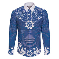 Wikin te Taetae ni Kiribati Family Matching Puletasi and Hawaiian Shirt Pacific Tapa Pattern LT05 Dad's Shirt - Long Sleeve Blue - Polynesian Pride