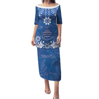Wikin te Taetae ni Kiribati Family Matching Puletasi and Hawaiian Shirt Pacific Tapa Pattern LT05 Mom's Dress Blue - Polynesian Pride