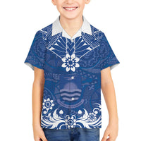 Wikin te Taetae ni Kiribati Family Matching Puletasi and Hawaiian Shirt Pacific Tapa Pattern LT05 Son's Shirt Blue - Polynesian Pride