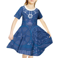 Wikin te Taetae ni Kiribati Kid Short Sleeve Dress Pacific Tapa Pattern