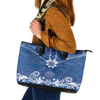 Wikin te Taetae ni Kiribati Leather Tote Bag Pacific Tapa Pattern LT05 Blue - Polynesian Pride
