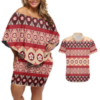 Tonga Language Week Couples Matching Off Shoulder Short Dress and Hawaiian Shirt Lea Faka-Tonga Everyday LT05 Beige - Polynesian Pride