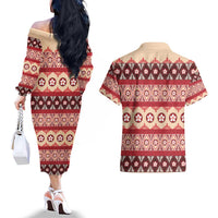 Tonga Language Week Couples Matching Off The Shoulder Long Sleeve Dress and Hawaiian Shirt Lea Faka-Tonga Everyday LT05 - Polynesian Pride