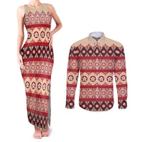 Tonga Language Week Couples Matching Tank Maxi Dress and Long Sleeve Button Shirt Lea Faka-Tonga Everyday LT05 Beige - Polynesian Pride