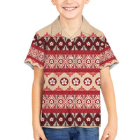 Tonga Language Week Family Matching Off The Shoulder Long Sleeve Dress and Hawaiian Shirt Lea Faka-Tonga Everyday LT05 Son's Shirt Beige - Polynesian Pride