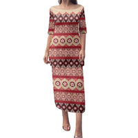 Tonga Language Week Family Matching Puletasi and Hawaiian Shirt Lea Faka-Tonga Everyday LT05 Mom's Dress Beige - Polynesian Pride