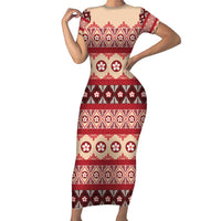 Tonga Language Week Family Matching Short Sleeve Bodycon Dress and Hawaiian Shirt Lea Faka-Tonga Everyday LT05 Mom's Dress Beige - Polynesian Pride