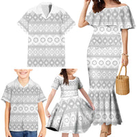 Tonga White Sunday Family Matching Mermaid Dress and Hawaiian Shirt Tongan Ngatu Siale Pattern - Polynesian Pride