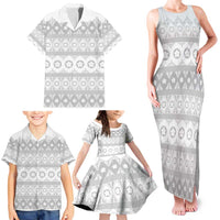 Tonga White Sunday Family Matching Tank Maxi Dress and Hawaiian Shirt Tongan Ngatu Siale Pattern - Polynesian Pride