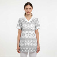 Tonga White Sunday Scrub Top Tongan Ngatu Siale Pattern - Polynesian Pride