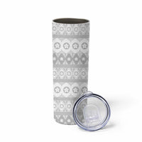 Tonga White Sunday Skinny Tumbler Tongan Ngatu Siale Pattern - Polynesian Pride