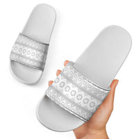 Tonga White Sunday Slide Sandals Tongan Ngatu Siale Pattern - Polynesian Pride