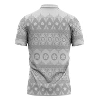 Tonga White Sunday Zipper Polo Shirt Tongan Ngatu Siale Pattern LT05 - Polynesian Pride