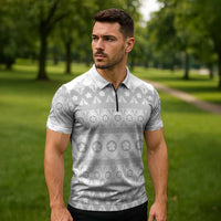 Tonga White Sunday Zipper Polo Shirt Tongan Ngatu Siale Pattern LT05 - Polynesian Pride