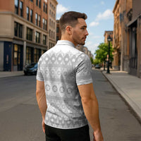 Tonga White Sunday Zipper Polo Shirt Tongan Ngatu Siale Pattern LT05 - Polynesian Pride