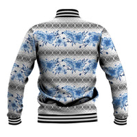 Samoa White Sunday Baseball Jacket Samoan Tapa Blue Hibiscus LT05 - Polynesian Pride