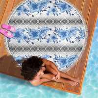 Samoa White Sunday Beach Blanket Samoan Tapa Blue Hibiscus LT05 - Polynesian Pride