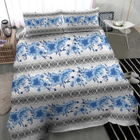 Samoa White Sunday Bedding Set Samoan Tapa Blue Hibiscus - Polynesian Pride