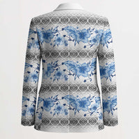 Samoa White Sunday Blazer Samoan Tapa Blue Hibiscus - Polynesian Pride