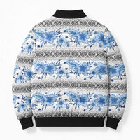 Samoa White Sunday Bomber Puffer Jacket Samoan Tapa Blue Hibiscus LT05 - Polynesian Pride