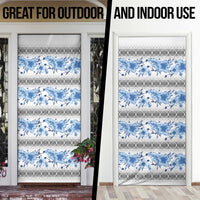 Samoa White Sunday Door Cover Samoan Tapa Blue Hibiscus - Polynesian Pride