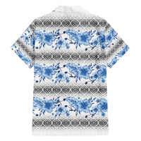 Samoa White Sunday Family Matching Puletasi and Hawaiian Shirt Samoan Tapa Blue Hibiscus - Polynesian Pride