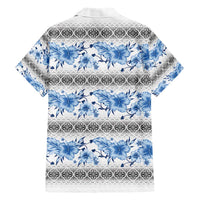 Samoa White Sunday Family Matching Short Sleeve Bodycon Dress and Hawaiian Shirt Samoan Tapa Blue Hibiscus - Polynesian Pride