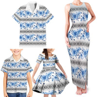 Samoa White Sunday Family Matching Tank Maxi Dress and Hawaiian Shirt Samoan Tapa Blue Hibiscus - Polynesian Pride