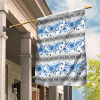 Samoa White Sunday Garden Flag Samoan Tapa Blue Hibiscus - Polynesian Pride