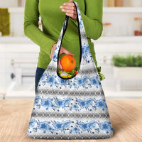 Samoa White Sunday Grocery Bag Samoan Tapa Blue Hibiscus - Polynesian Pride