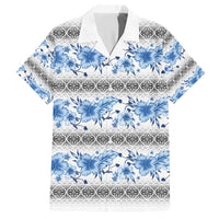 Samoa White Sunday Hawaiian Shirt Samoan Tapa Blue Hibiscus - Polynesian Pride