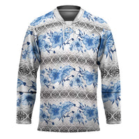 Samoa White Sunday Hockey Jersey Samoan Tapa Blue Hibiscus LT05 Unisex Blue - Polynesian Pride