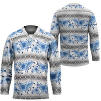 Samoa White Sunday Hockey Jersey Samoan Tapa Blue Hibiscus LT05 - Polynesian Pride